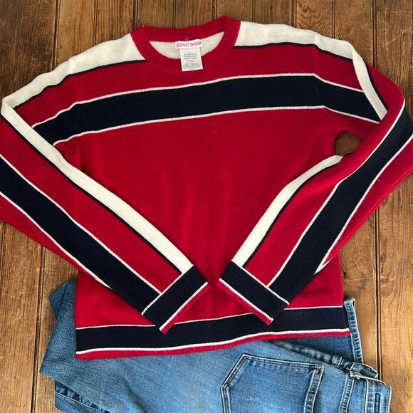 Women’s Esprit vintage ski style wool cropped crew neck sweater size large - Picture 1 of 5